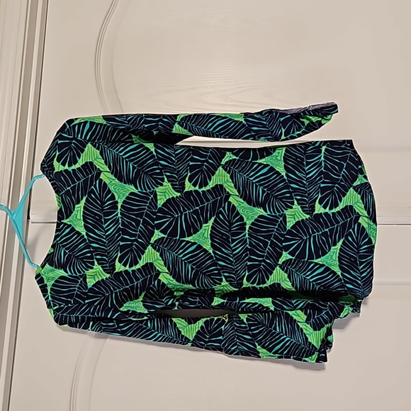 Lilly Pulitzer Womens Porter Shirt Green Blue Under The Palms Henley Size Small - Picture 10 of 10